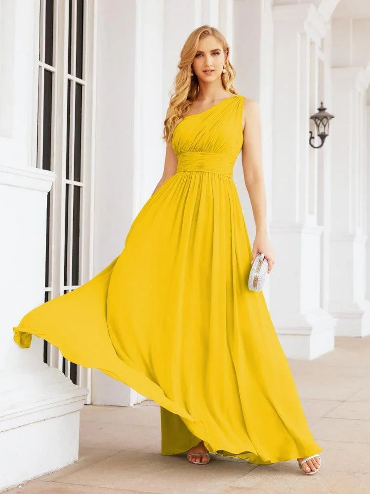 Numbersea Robes de demoiselle d'honneur longues maxi à une épaule pour soirée formelle, bal, fête 28061