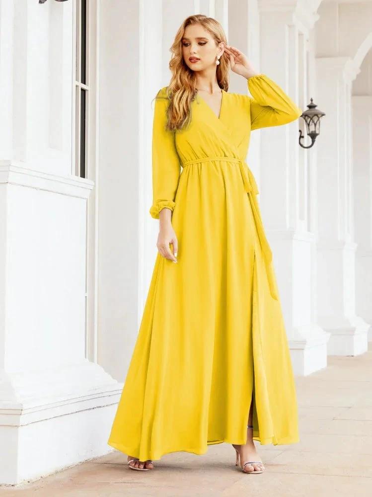 Sunnderly Women's Chiffon Bridesmaid Dress A line Long Sleeves Formal Evening Prom Gown for Wedding Guest SY28032 by numbersea