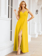 Vestidos de Damas de Honra Numbersea com Alças Duplas de Espaguete para Mulher Vestido Longo Formal para Festa com Fenda Lateral 28051