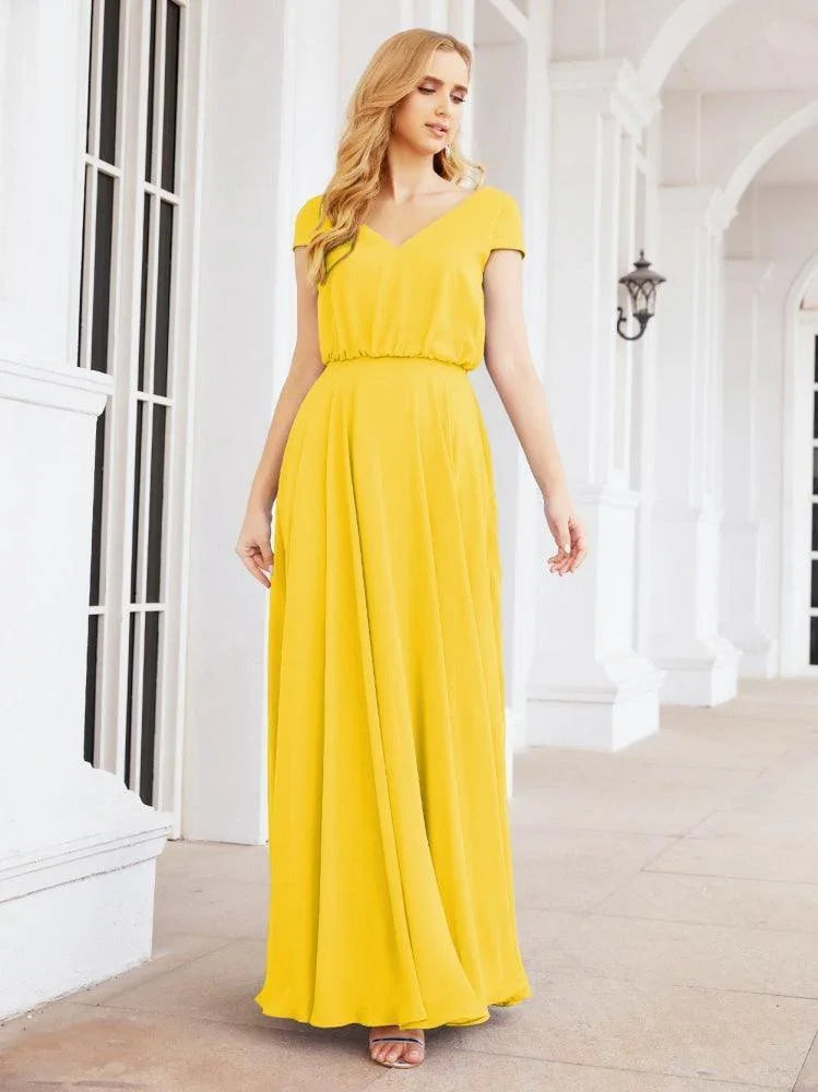 Robes de demoiselle d'honneur Numbersea à col en V, manches courtes longues, robes de bal et de soirée formelles 28071