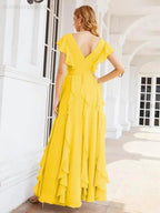 Ruffled Bridesmaid Dresses with Sleeves Long Formal Party Dress 28041 by numbersea