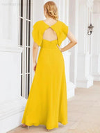 Sunnderly Bridesmaid Dresses Cape Formal Prom Dress Open Back Gowns for Mother of The Bride SY28058 by numbersea