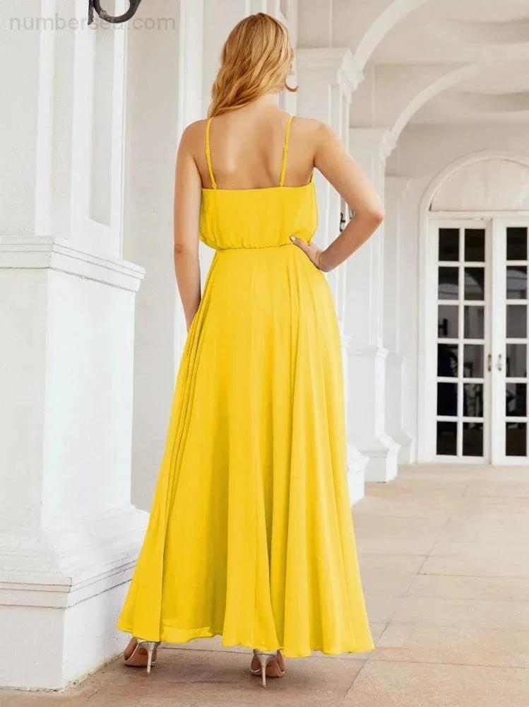 Numbersea Halter Long Bridesmaid Dresses Formal A line Juniors Dress 28029 by numbersea