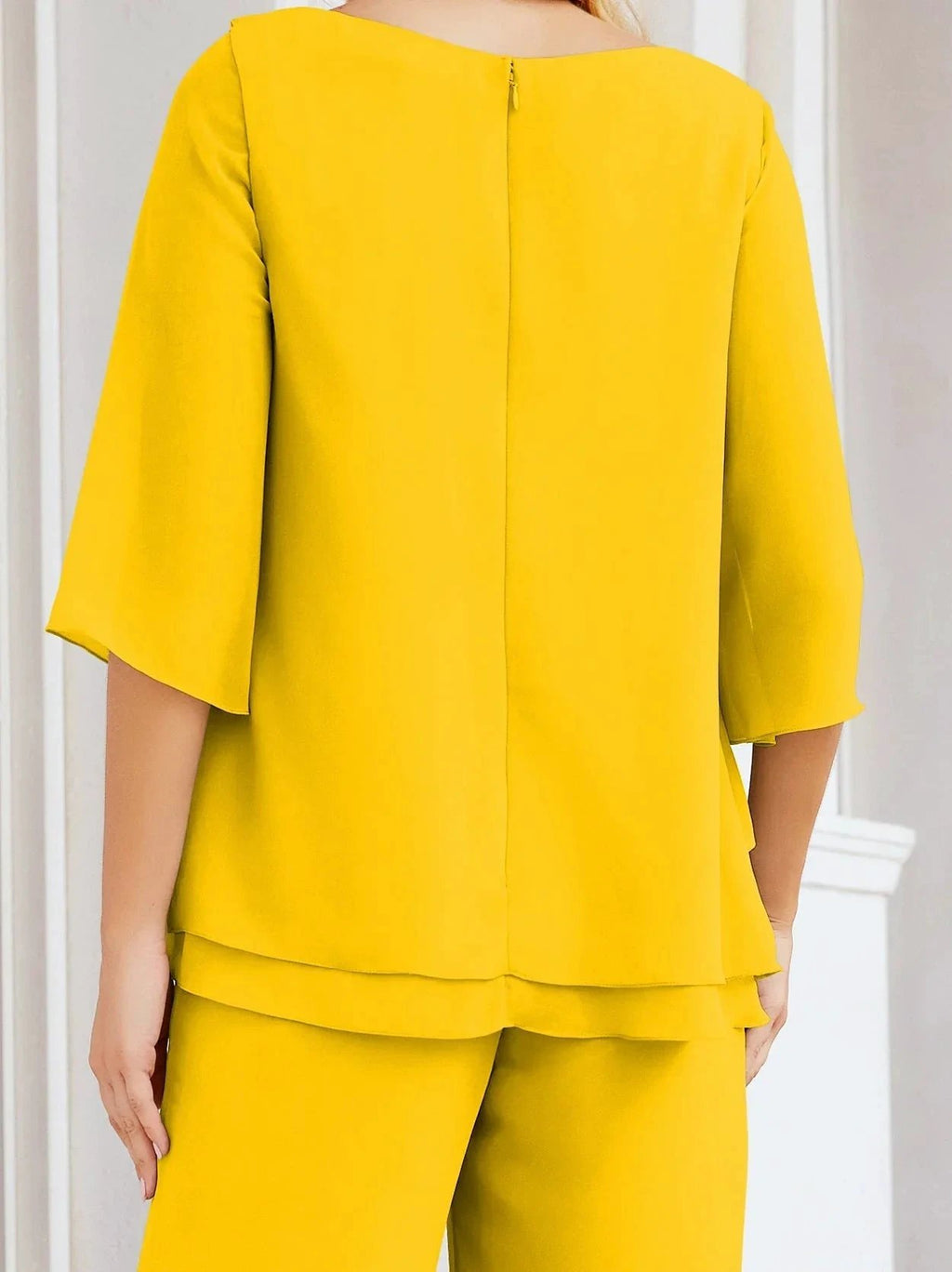 Sunnderly Elegant 2 Piece Mother of The Bride Dress Plus Size Pant Suits Ruffle Layers Sliver Housecoat SY28064 by numbersea