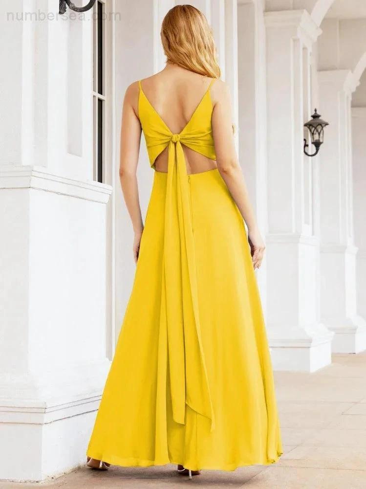 Numbersea Spaghetti Strap Bridesmaid Dresses V Neck Butterfly Back Fromal Evening Party Prom Gown 28036 by numbersea
