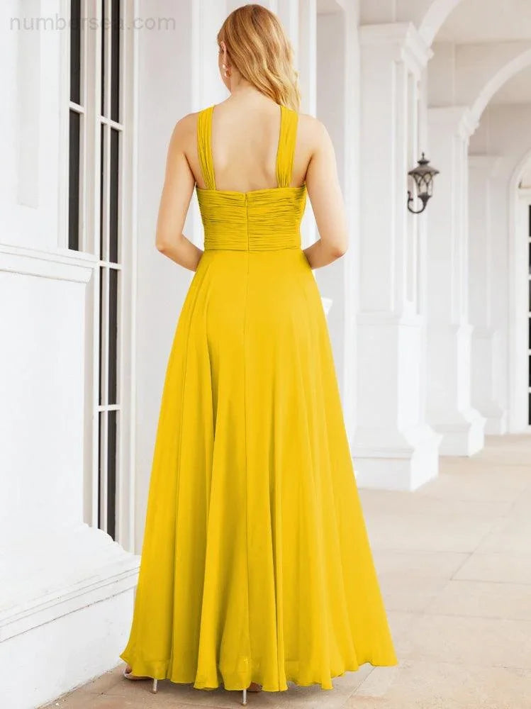 Numbersea Abiti da damigella incrociati con collo all'americana per festa, matrimonio, sera, ballo di fine anno, abiti lunghi da ballo 28053