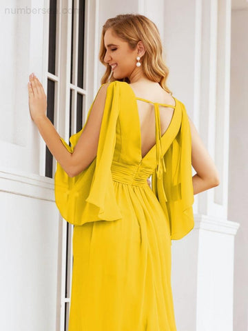 Numbersea Bridesmaid Dresses with Split for Wedding Party Flutter Sleeves 28045