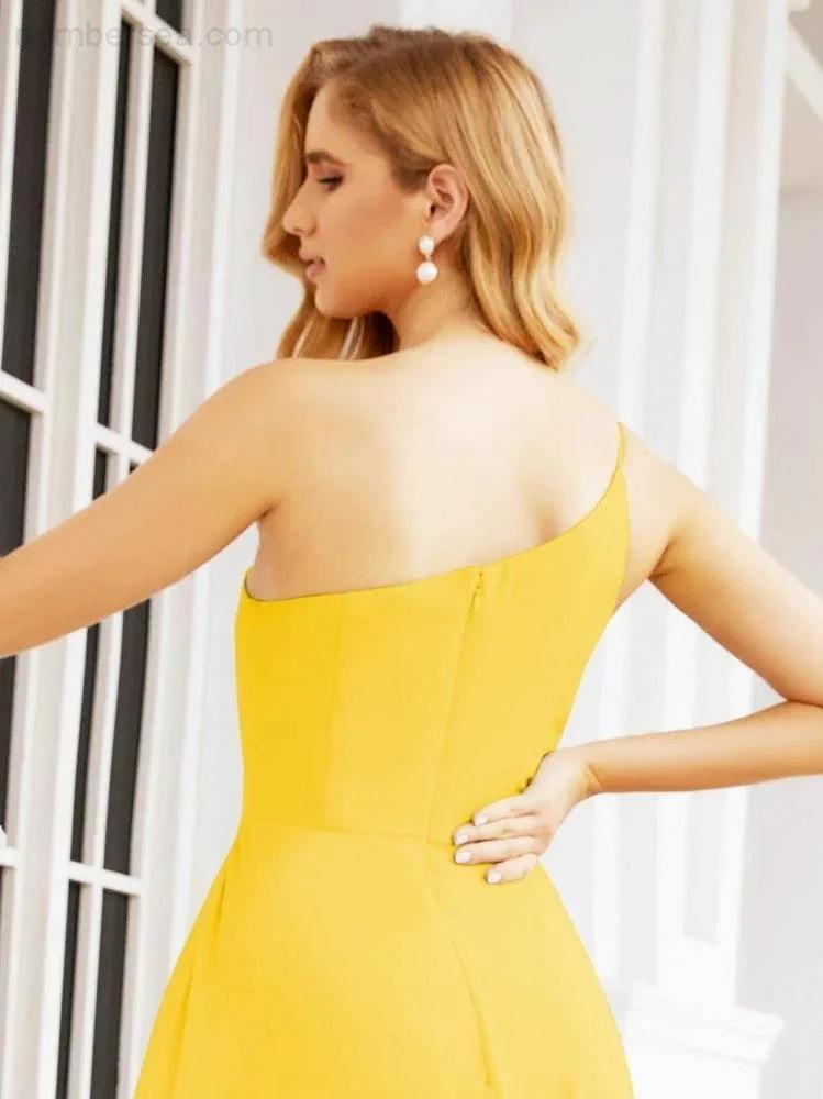 Numbersea Women's One Shoulder Formal Prom Gowns for Mother of The Bride Side Slit Bridesmaid Dresses 28052 by numbersea