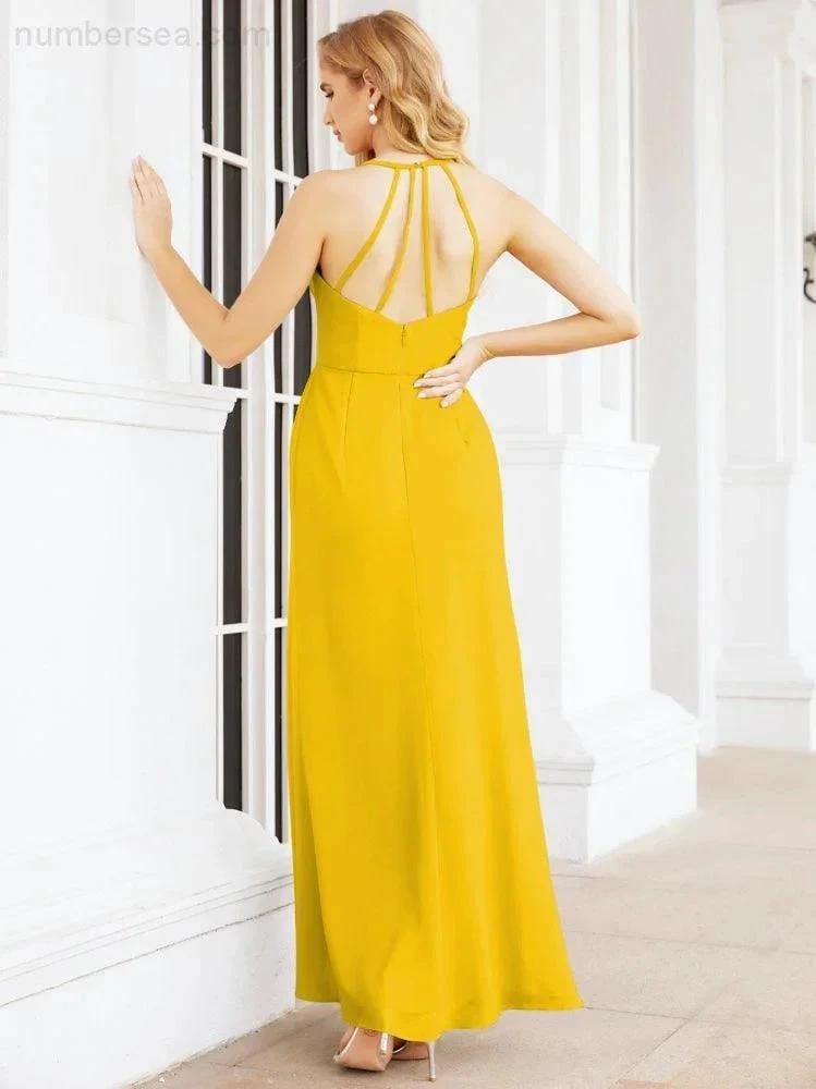 Numbersea Spaghetti Strap Bridesmaid Dresses V-Neck Long A-Line Formal Prom Gowns 28063 by numbersea