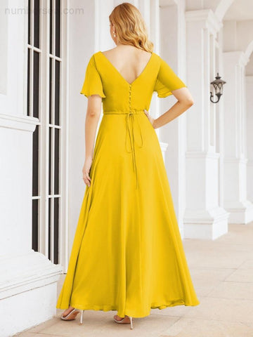 Numbersea Formal Prom Gowns for Mother of The Bride Short Sleeves Bridesmaid Dress 28049