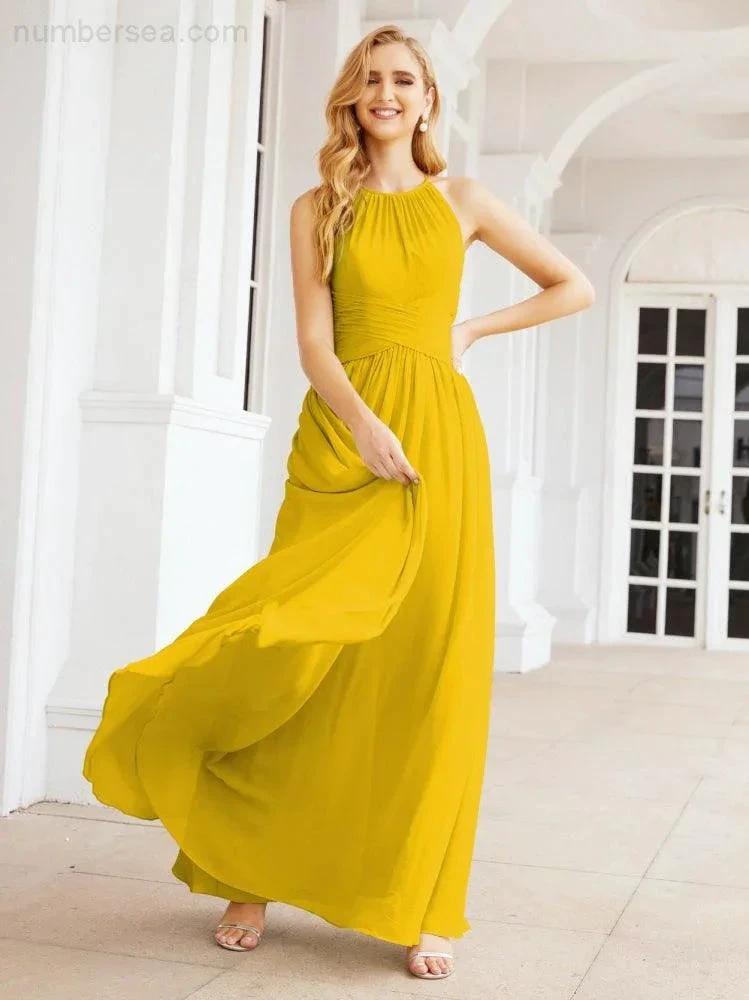 Numbersea Sleeveless Bridesmaid Dresses Long Prom Gown Zipper with Keyhole Back 28056 by numbersea