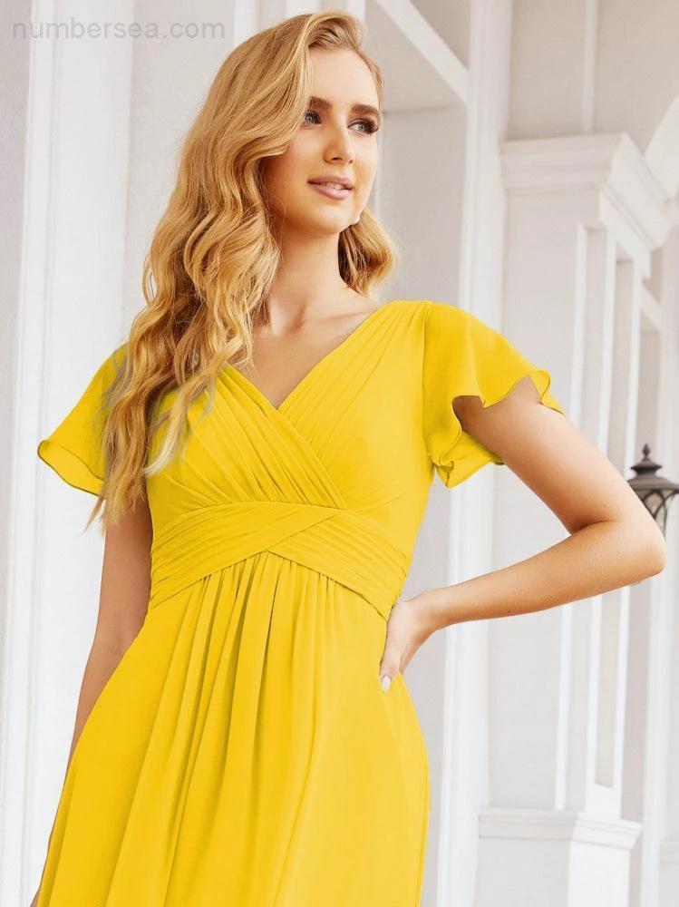 Numbersea Formal Prom Gowns for Mother of The Bride Cap Sleeves Bridesmaid Dress 28047 by numbersea