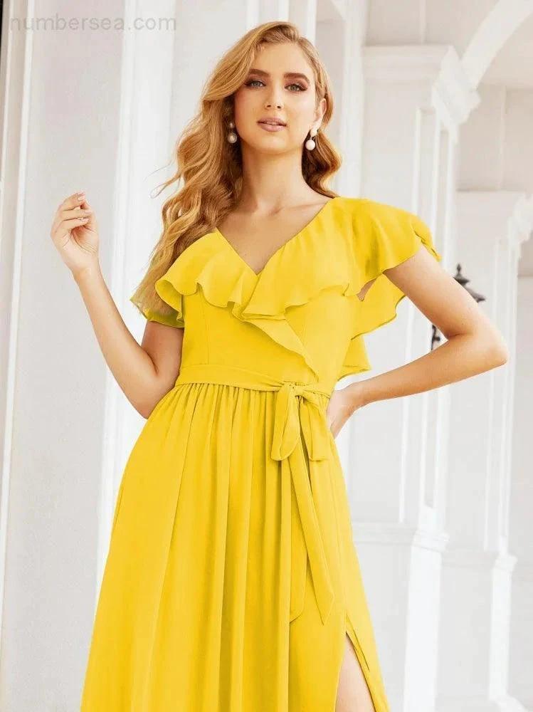 Bridesmaid Dresses with Flutter Sleeves Formal Evening Party Prom Gowns 28044 by numbersea