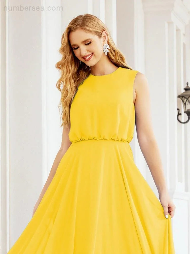 Numbersea Sleeveless Long Bridesmaid Dress A line Formal Evening Prom Gown 28025