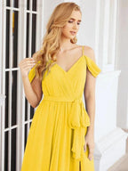 Numbersea Off The Shoulder Chiffon Bridesmaid Dress Long Formal Graduation Gown with Cowl Back 28069 by numbersea