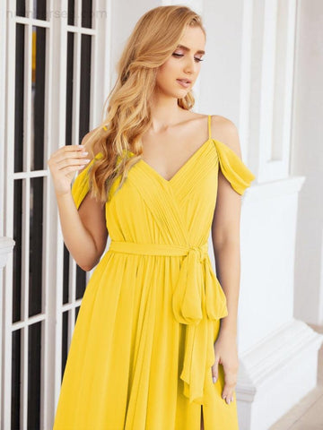 Numbersea Off The Shoulder Chiffon Bridesmaid Dress Long Formal Graduation Gown with Cowl Back 28069