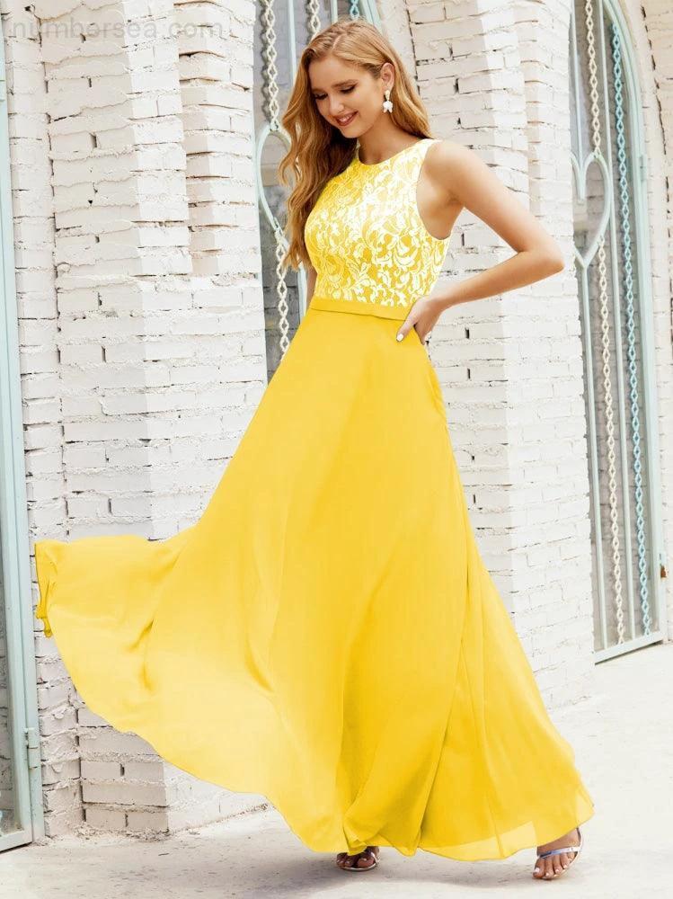 Lace Bridesmaid Dress Floor Length Evening Gowns with Pockets 28017 by numbersea