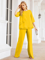 Sunnderly Elegant 2 Piece Mother of The Bride Dress Plus Size Pant Suits Ruffle Layers Sliver Housecoat SY28064 by numbersea
