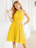 Numbersea Halter Chiffon Bridesmaid Dresses Short Sleeveless Formal Party Dress Open Back 28023 by numbersea