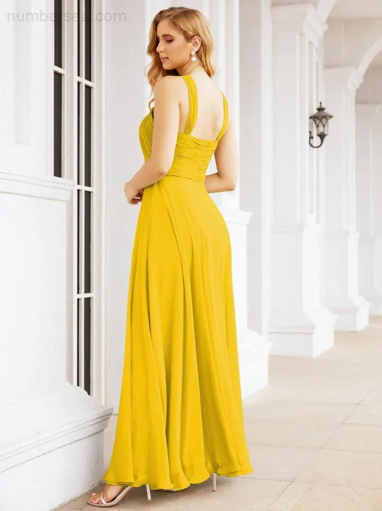 Numbersea Abiti da damigella incrociati con collo all'americana per festa, matrimonio, sera, ballo di fine anno, abiti lunghi da ballo 28053