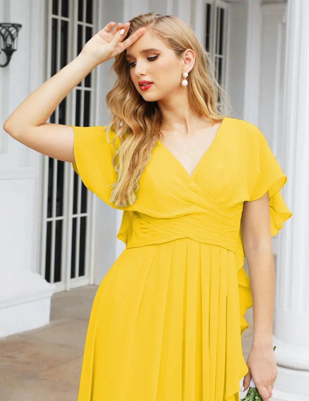 Numbersea Chiffon Bridesmaid Dresses Long Formal Evening Prom Mother of The Bride Dress with Flutter Sleeve SEA28040 by numbersea