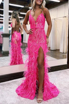Sonia | Jade Sequin Lace V Neck Mermaid Prom Dresses with Slit by KissProm