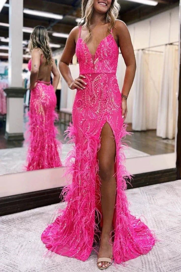 Sonia | Jade Sequin Lace V Neck Mermaid Prom Dresses with Slit by KissProm