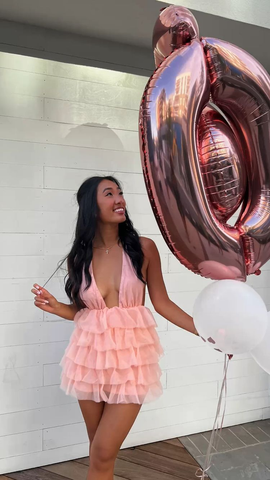 Cute Deep V Neck Pink Homecoming Dress Pink Birthday Party Dress Y1941
