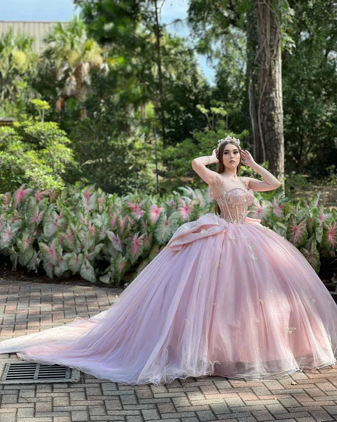 Glamorous Pink Sweet 16 Dress,Pink Ball Gown With Butterflies,Pink Tulle Princess Dress Y2336 by simplepromdress
