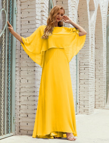 Sunnderly  Bridesmaid Dress Women Long Sleeve V-Neck Chiffon Formal Wedding Party Dress SY28018
