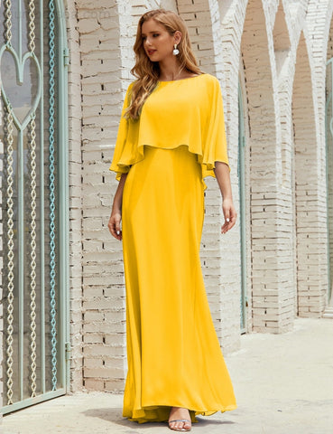 Sunnderly  Bridesmaid Dress Women Long Sleeve V-Neck Chiffon Formal Wedding Party Dress SY28018