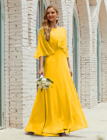 Sunnderly  Bridesmaid Dress Women Long Sleeve V-Neck Chiffon Formal Wedding Party Dress SY28018