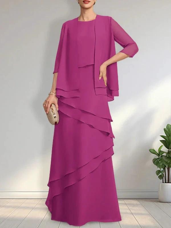 Sheath Scoop Floor-Length Chiffon Mother of the Bride Dress by Dreamylily