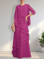 Sheath Scoop Floor-Length Chiffon Mother of the Bride Dress
