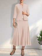 Separates A-line Scoop Tea-Length Chiffon Mother of the Bride Dress With Sequins Beading