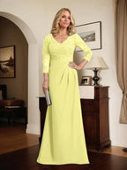 Sheath/Column V-Neck Illusion Floor-Length Lace Chiffon Mother of the Bride Dress With Pleated Sequins by Dreamylily