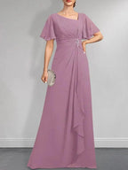 A-line Asymmetrical Floor-Length Chiffon Mother of the Bride Dress With Pleated Beading Sequins by Dreamylily