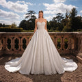 White Satin Strapless Wedding Dress Lace Appliques Sweetheart Neckline Ball Gown SW743