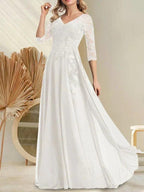 A-line V-Neck Floor-Length Lace Chiffon Mother of the Bride Dress With Sequins by Dreamylily