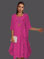 Two Piece A-Line Chiffon Lace Sleeveless Jacket Dresses with Pleats Appliques by Dreamylily
