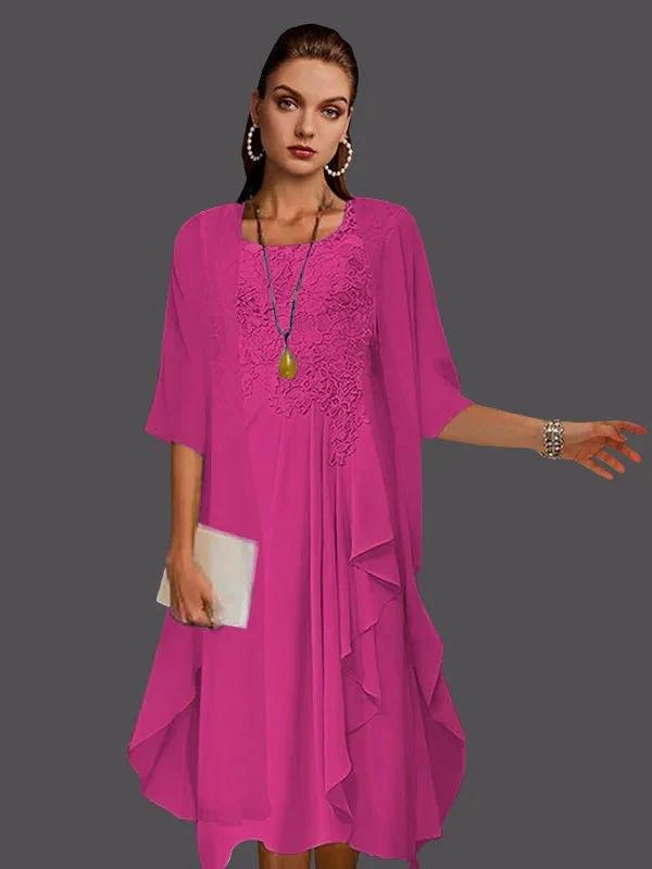 Two Piece A-Line Chiffon Lace Sleeveless Jacket Dresses with Pleats Appliques by Dreamylily