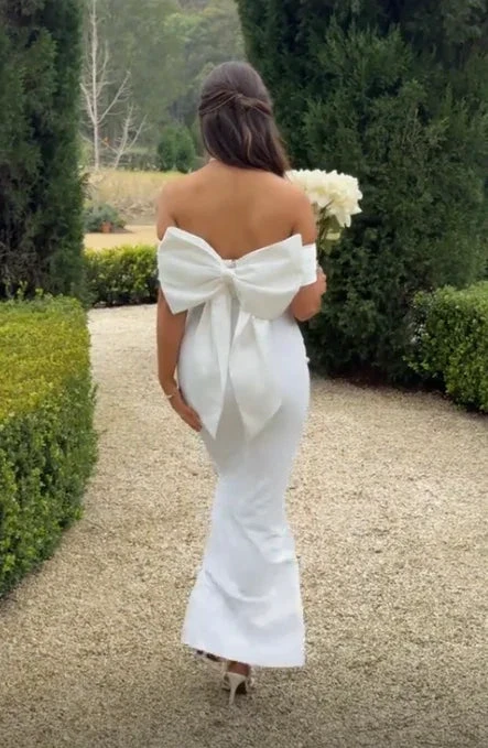 Elegant White Strapless Sheath Mermaid Evening Dress Prom Dress With Bow Y7653 by simplepromdress