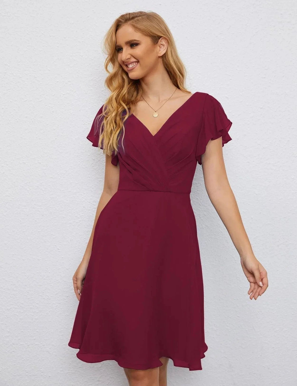 Numbersea U Back Homecoming Dress Formal Prom Dress Knee Length Short Sleeves Cocktail Party Dress 28077 by numbersea
