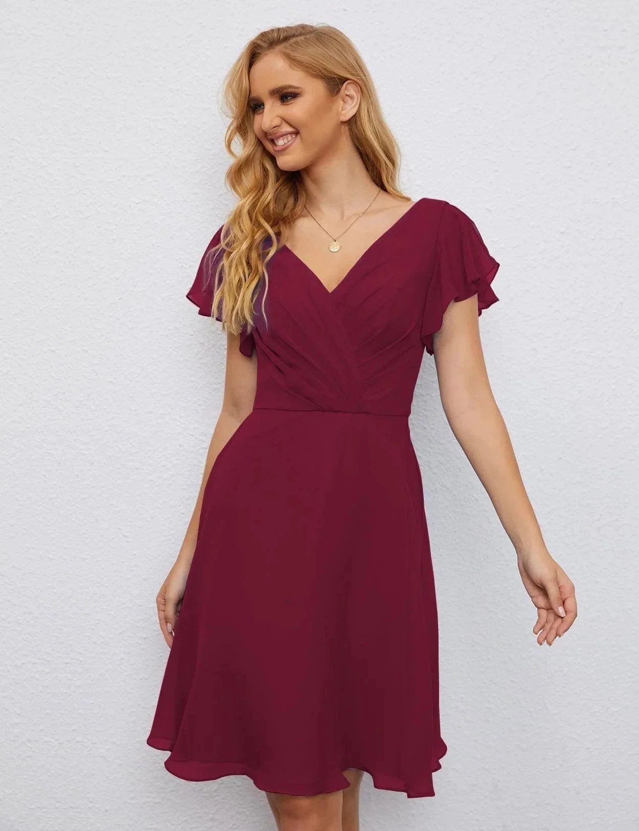 Numbersea U Back Homecoming Dress Formal Prom Dress Knee Length Short Sleeves Cocktail Party Dress 28077 by numbersea