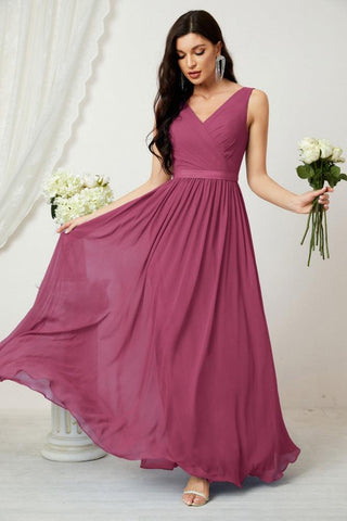 Women's Chiffon Long Bridesmaid Dresses A line Sleeveless Formal Prom Gown for Evening Party Homecoming Dresses 2808