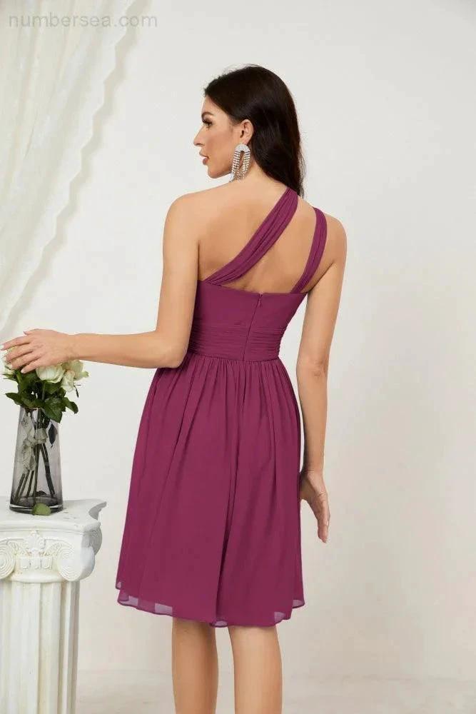 Numbersea Women Chiffon Short One Shoulder Bridesmaid Dress Formal Dresses for Party Homecoming 2804 by numbersea