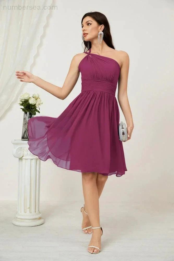 Numbersea Women Chiffon Short One Shoulder Bridesmaid Dress Formal Dresses for Party Homecoming 2804 by numbersea