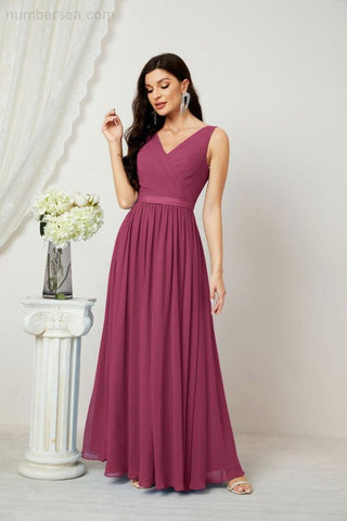 Women's Chiffon Long Bridesmaid Dresses A line Sleeveless Formal Prom Gown for Evening Party Homecoming Dresses 2808