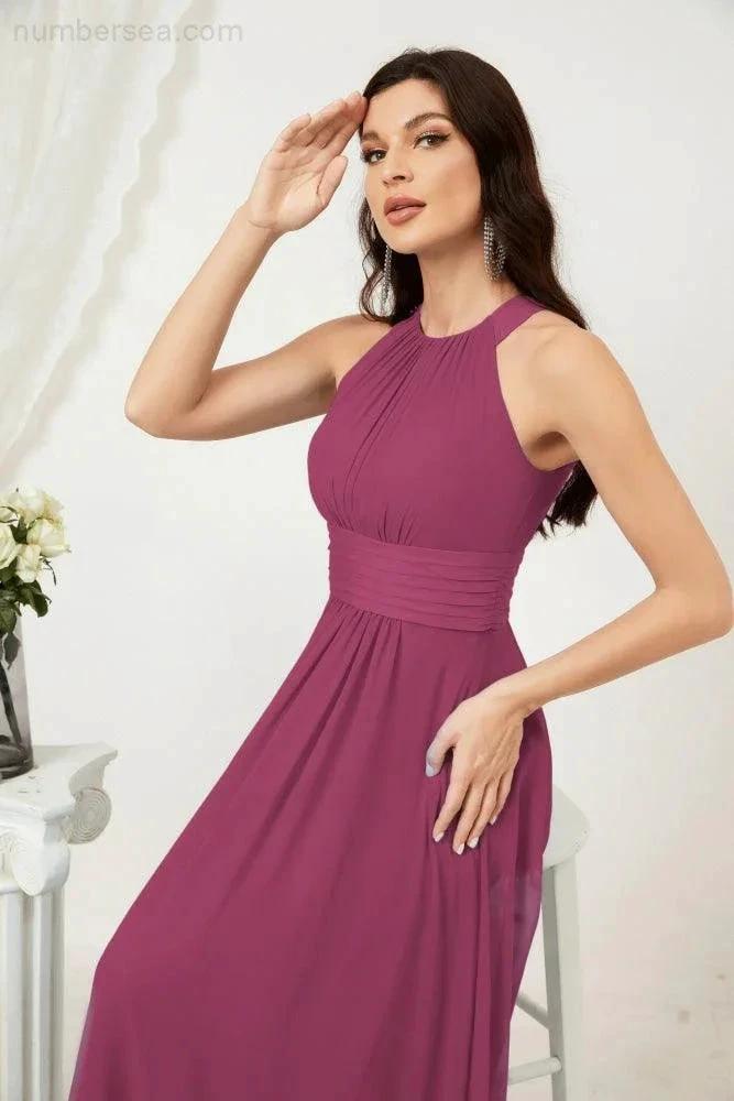 Numbersea Formal Party Gown Dress Chiffon Halter Long Sleeveless Bridesmaid Dresses 2802 by numbersea