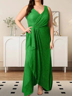 A-Line V-Neck Ruched Metallic Mesh Dress by Dreamylily